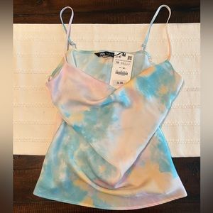 Zara Satin Pastel Tie Dye Cowl Neck Cami